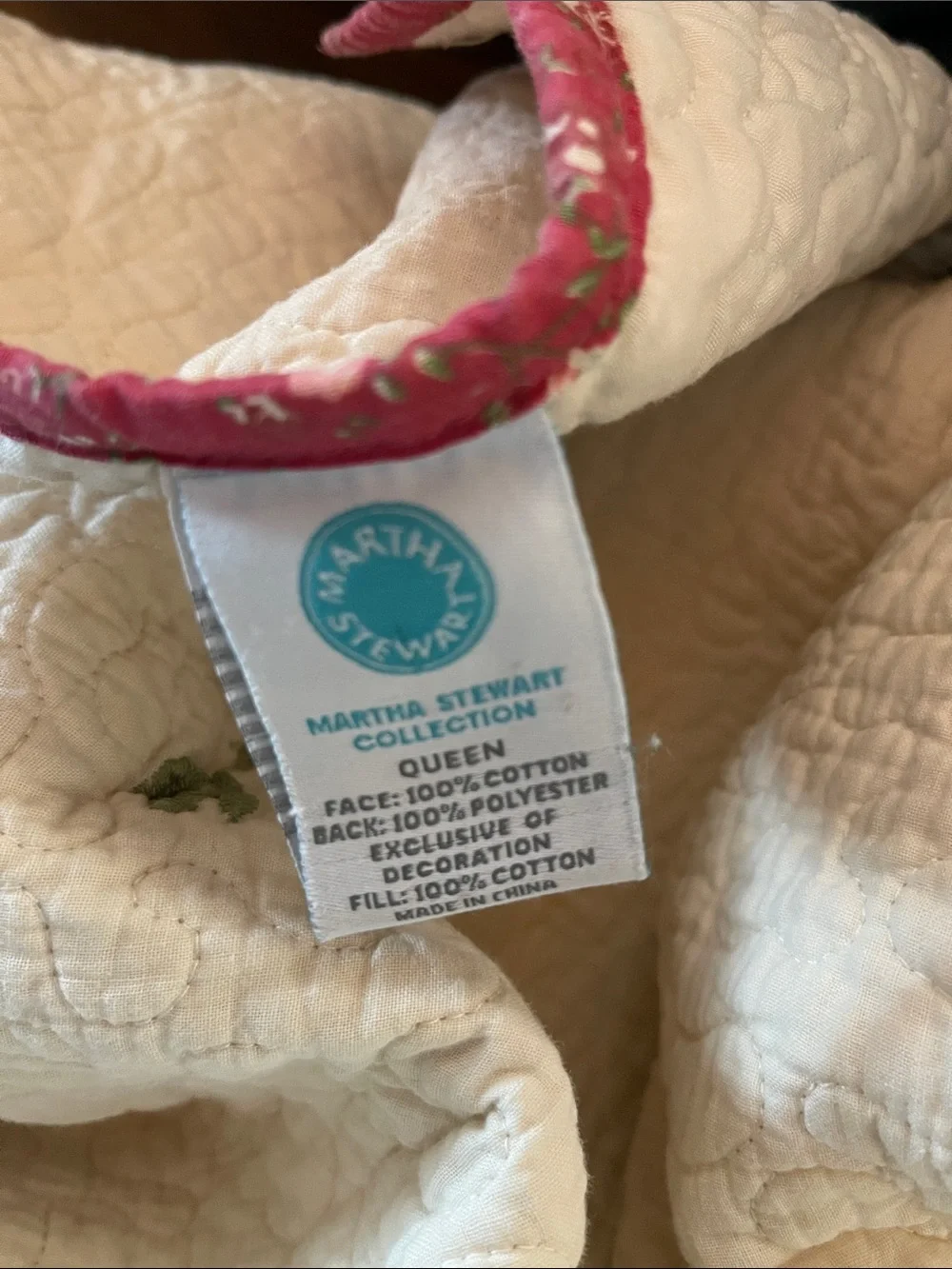 Martha Stewart Collection Quilted embroidered King Queen Comforter Cream Rose